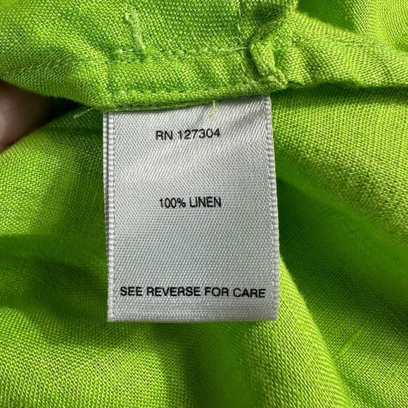 John Mark Size Large 100% Linen Top Green Boho Tunic Button Shirt 3/4 Sleeves - Picture 9 of 10